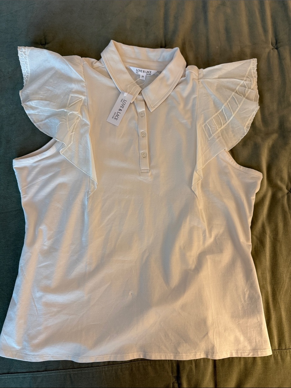 White Ruffle-Sleeve Shirt with Detailed Sleeves